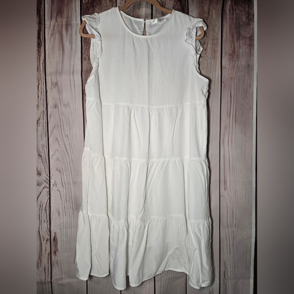 Kirundo White Ruffled Sleeve Tiered Midi Dress Size Large - Picture 1 of 7